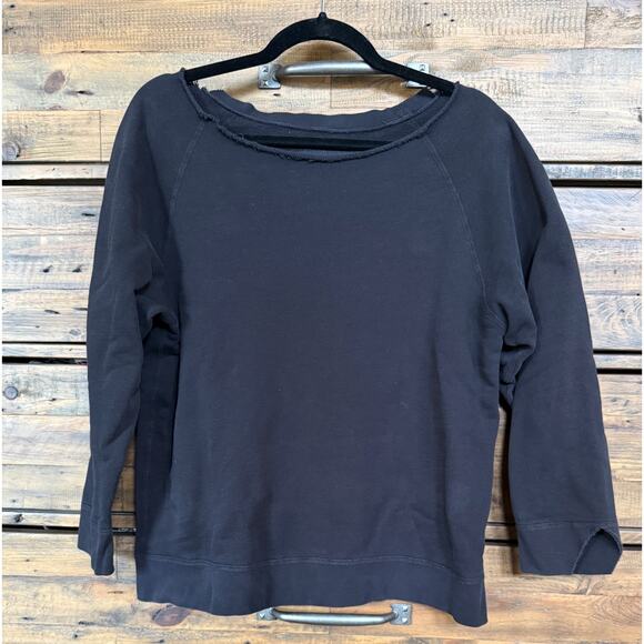 Nili Lotan Sweatshirt Women Sz M Black Distressed Neck Raglan Pullover Crewneck - Picture 1 of 8